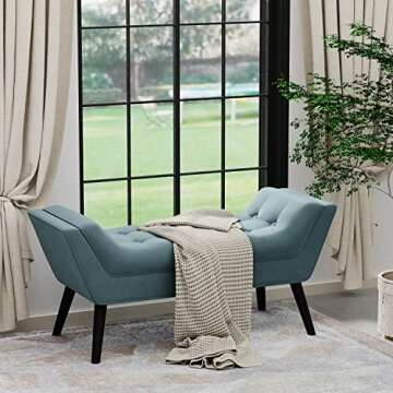 Andeworld Velvet Bed Bench,Upholstered Entryway Ottoman Bench Seat for Bedroom End of Bed,Footstools for Bed Room,Lake Blue