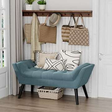 Andeworld Velvet Bed Bench,Upholstered Entryway Ottoman Bench Seat for Bedroom End of Bed,Footstools for Bed Room,Lake Blue