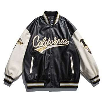 Men's Loose PU Leather Baseball Jacket for Couples