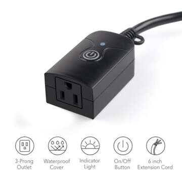 HBN Outdoor Indoor Wireless Remote Control 3-Prong Outlet Weatherproof Heavy Duty 15 A Compact 1 Rem...