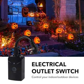 HBN Outdoor Indoor Wireless Remote Control 3-Prong Outlet Weatherproof Heavy Duty 15 A Compact 1 Remote 1 Outlet with Remote 6-inch Cord 100ft Range ETL Listed (Battery Included)