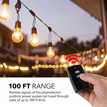 HBN Outdoor Indoor Wireless Remote Control 3-Prong Outlet Weatherproof Heavy Duty 15 A Compact 1 Remote 1 Outlet with Remote 6-inch Cord 100ft Range ETL Listed (Battery Included)