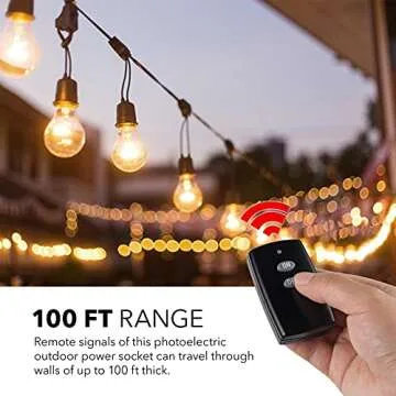 HBN Outdoor Indoor Wireless Remote Control 3-Prong Outlet Weatherproof Heavy Duty 15 A Compact 1 Remote 1 Outlet with Remote 6-inch Cord 100ft Range ETL Listed (Battery Included)