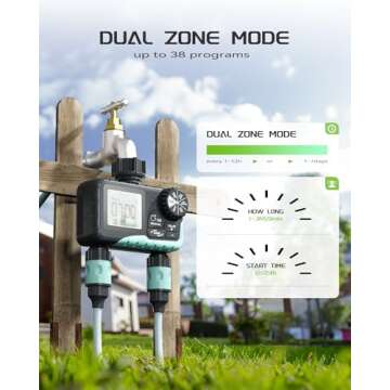 RAINPOINT Sprinkler Timer 2 Outlet, Water Timer for Garden Hose, Programmable Drip Irrigation Timer ...