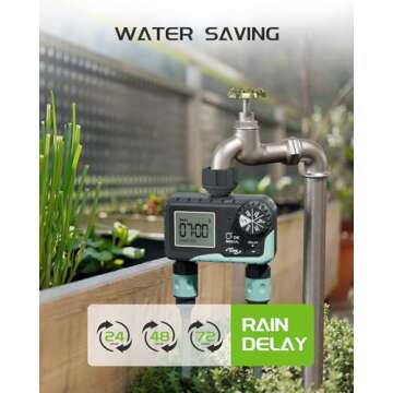 RAINPOINT Sprinkler Timer 2 Outlet, Water Timer for Garden Hose, Programmable Drip Irrigation Timer for Yard Outdoor Watering, Rain Delay/Manual/Automatic System Controller 2.5" LCD, V2