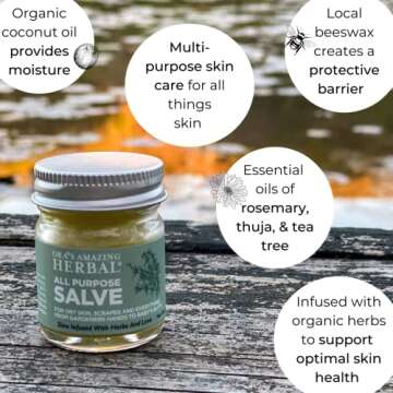 Ora's Amazing Herbal All Purpose Salve, Natural Healing Ointment, Tea Tree Balm, Comfrey Calendula Thyme Plantain, Hand Salve, Rash Cream, Dry Skin Repair, Itch Relief, 1 oz Glass Jar