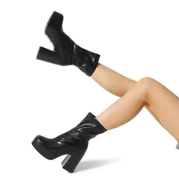 DREAM PAIRS Women's Platform Gogo Ankle Boots High Chunky Block Heel Square Toe Booties Shoes,Size 8.5,Black,SDAB2310W