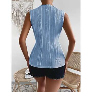 Verdusa Women's Sleeveless Mock Neck Textured Tank Top Light Blue M