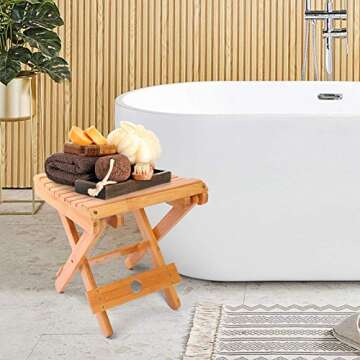 YUHUAWYH Bamboo Small Shower Seat Foldable Little Shower Stool for Shaving Legs 12.2" Height