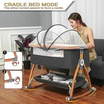 Mereryi Bedside Bassinet for Baby,Baby Bassinet Bedside Sleeper,Bassinet Bedside Sleeper with Wheels,Storage Basket,Mosquito Nets,Easy to Assemble Bassinet for Newborn/Infant,Adjustable Bedside Crib