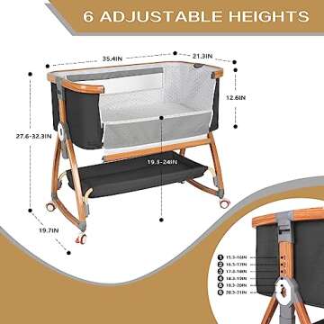 Mereryi Bedside Bassinet for Baby,Baby Bassinet Bedside Sleeper,Bassinet Bedside Sleeper with Wheels,Storage Basket,Mosquito Nets,Easy to Assemble Bassinet for Newborn/Infant,Adjustable Bedside Crib