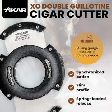 XIKAR XO Double Guillotine Cigar Cutter, Black – Dual Stainless Steel Blades, 64 Ring Gauge, Round...