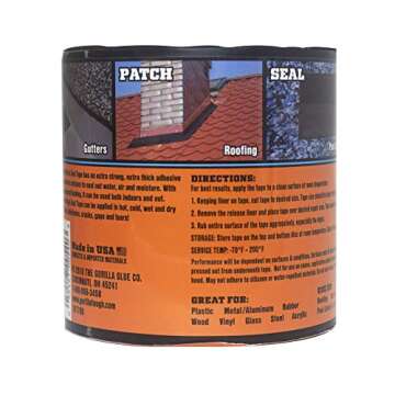 Gorilla Waterproof Patch & Seal Tape, Black - 4" x 10' for Leaks & Repairs