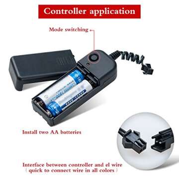 lychee EL Wire Neon Glowing Strobing Electroluminescent Light El Wire,Battery Pack for Parties, Halloween Decoration (Blue, 15ft)