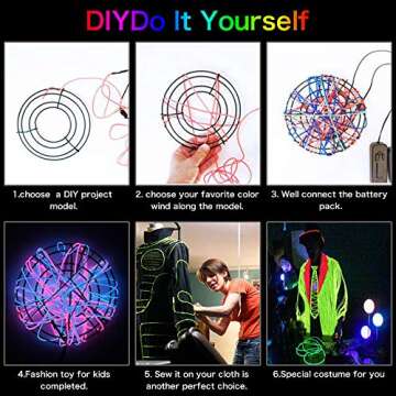 lychee EL Wire Neon Glowing Strobing Electroluminescent Light El Wire,Battery Pack for Parties, Halloween Decoration (Blue, 15ft)