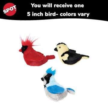 SPOT Song Birds Cat Toys - Touch Activated Singing Catnip Toy Mimics Real Bird Songs, Battery Operated Toy Satisfies Cat's Natural Urge to Hunt - One 5" Song Bird, Assorted Colors