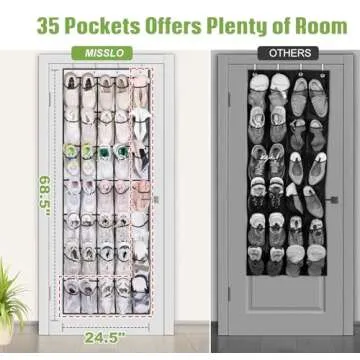 MISSLO 35 Clear Large Pockets Over The Door Shoe Organizer - Sturdy, Versatile & Stylish Storage Sol...