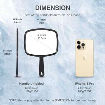 HYOUJIN Hand Mirrors with Handheld,Handheld Mirror Hand Held Mirror Small Barber Mirrors,Personal Makeup Face Mirrors for Hair Stylist for Barber,Shower,Salon for Women Men Black(6.7" x 9.4 ")
