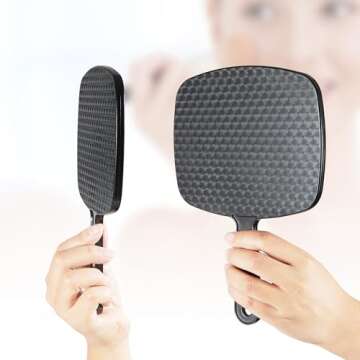 HYOUJIN Hand Mirrors with Handheld,Handheld Mirror Hand Held Mirror Small Barber Mirrors,Personal Makeup Face Mirrors for Hair Stylist for Barber,Shower,Salon for Women Men Black(6.7" x 9.4 ")