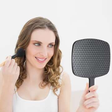 HYOUJIN Hand Mirrors with Handheld,Handheld Mirror Hand Held Mirror Small Barber Mirrors,Personal Makeup Face Mirrors for Hair Stylist for Barber,Shower,Salon for Women Men Black(6.7" x 9.4 ")