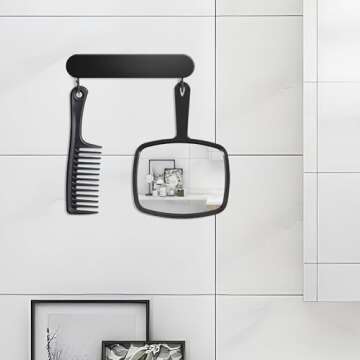 HYOUJIN Hand Mirrors with Handheld,Handheld Mirror Hand Held Mirror Small Barber Mirrors,Personal Makeup Face Mirrors for Hair Stylist for Barber,Shower,Salon for Women Men Black(6.7" x 9.4 ")