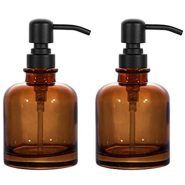 Stylish Amber Glass Soap Dispenser Set in Matte Black