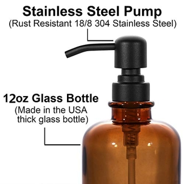 Stylish Amber Glass Soap Dispenser Set in Matte Black