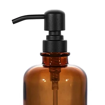 Stylish Amber Glass Soap Dispenser Set in Matte Black