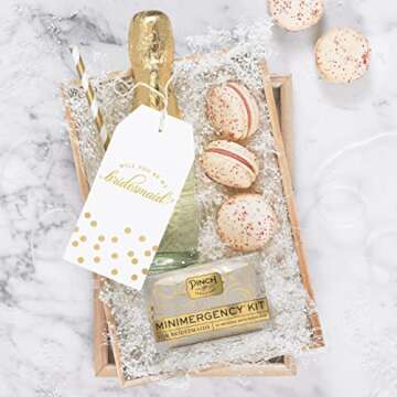 Pinch Provisions Minimergency Kit for Bridesmaids, Includes 21 Emergency Wedding Day Must-Have Essentials, Perfect Bridal Shower and Bridesmaids Proposal Gift (Silver & Gold Swirl)
