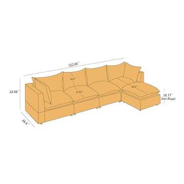 VANOMi Modular Sectional Sofa, Convertible L Shaped Couch with Chaise, 5 Seater Sofa with Reversible Chaise (Beige, L Shape)