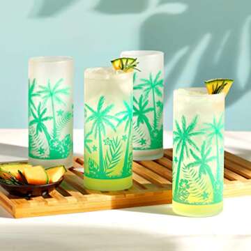Libbey Vintage Palms Drinking Glasses Set of 4 - Retro Style & Sturdy Design