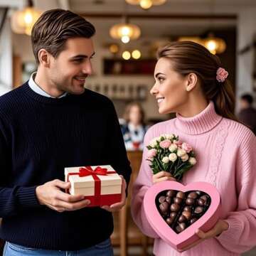 10"Cardboard Heart Shaped Mache Flowers Packaging Strawberries Sweets Gift Box with Clear Lid Set of 2(L/M) (Pink, Heart Shaped)