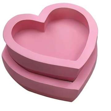 10"Cardboard Heart Shaped Mache Flowers Packaging Strawberries Sweets Gift Box with Clear Lid Set of 2(L/M) (Pink, Heart Shaped)