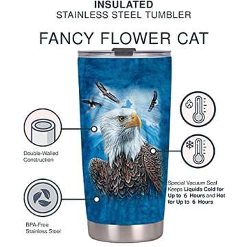 Qdkva 20 oz Bald Eagle Tumbler: Insulated Travel Mug