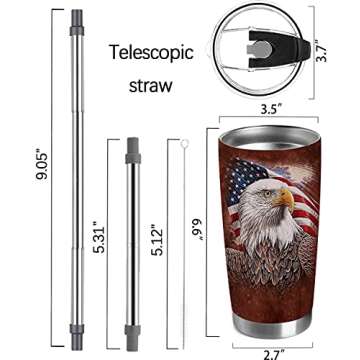 Qdkva 20 oz Bald Eagle Tumbler: Insulated Travel Mug