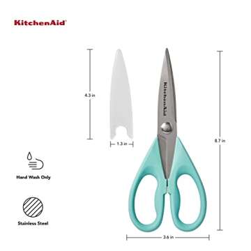 KitchenAid All Purpose Kitchen Shears with Protective Sheath Durable Stainless Steel Scissors, Dishwasher Safe, Soft Grip Comfort Handle, 8.72 Inch, Aqua Sky