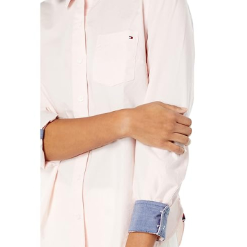 Shop Tommy Hilfiger Women's Solid Roll Tab Shirt Ballerina Pink