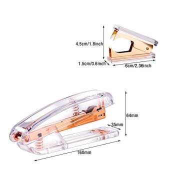 Modernlife Rose Gold Acrylic Stapler Bundle, Stapler and Staple Remover, Tape Dispenser, with 1000 Pcs Rose Gold Staples, 10 Pcs Binder Clips