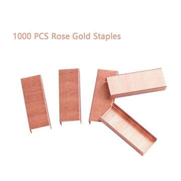 Modernlife Rose Gold Acrylic Stapler Bundle, Stapler and Staple Remover, Tape Dispenser, with 1000 Pcs Rose Gold Staples, 10 Pcs Binder Clips