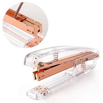 Modernlife Rose Gold Acrylic Stapler Bundle, Stapler and Staple Remover, Tape Dispenser, with 1000 Pcs Rose Gold Staples, 10 Pcs Binder Clips