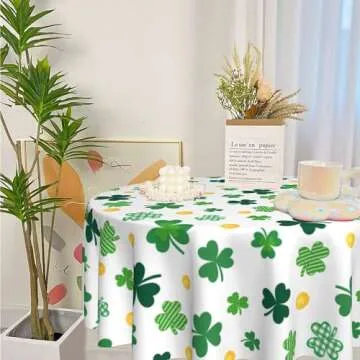 JIOAXI St. Patrick's Day Round Tablecloth 60 inch Watercolor Shamrock Washable Table Cover Holiday St Patrick's Day Decorations for Home, Dinner, Party