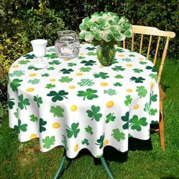 JIOAXI St. Patrick's Day Round Tablecloth 60 inch Watercolor Shamrock Washable Table Cover Holiday St Patrick's Day Decorations for Home, Dinner, Party