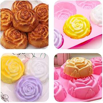 Tvoip 2Pack Silicone Rose Candles Soap Molds Cake Chocolate Candy Jelly Mould 6 Cavities Resin Desig...