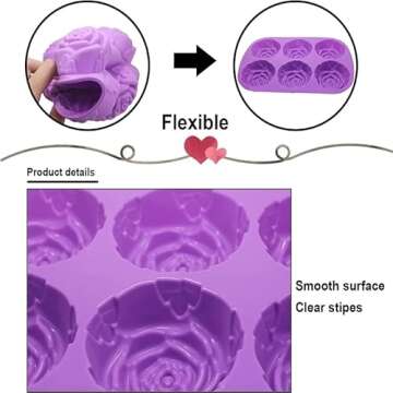 Tvoip 2Pack Silicone Rose Candles Soap Molds Cake Chocolate Candy Jelly Mould 6 Cavities Resin Designer DIY Concrete Fondant Clay Molds