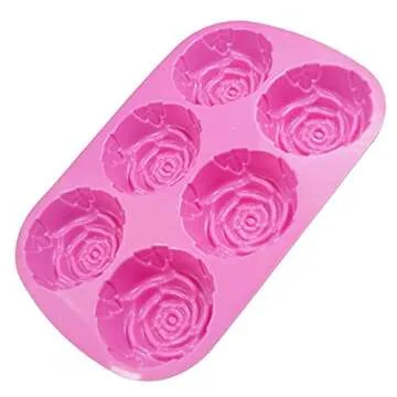 Tvoip 2Pack Silicone Rose Candles Soap Molds Cake Chocolate Candy Jelly Mould 6 Cavities Resin Designer DIY Concrete Fondant Clay Molds