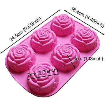 Tvoip 2Pack Silicone Rose Candles Soap Molds Cake Chocolate Candy Jelly Mould 6 Cavities Resin Designer DIY Concrete Fondant Clay Molds