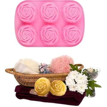 Tvoip 2Pack Silicone Rose Candles Soap Molds Cake Chocolate Candy Jelly Mould 6 Cavities Resin Designer DIY Concrete Fondant Clay Molds