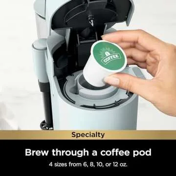 Ninja Pods & Grounds Specialty Single-Serve Coffee Maker, K-Cup Pod Compatible, Built-In Milk Frother, 6-oz. Cup to 24-oz. Travel Mug Sizes, Iced Coffee Maker, Glacier Blue, PB051GB