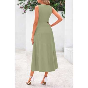 PRETTYGARDEN Spring Casual Dresses for Women 2025 Summer Business Work Midi Sleeveless A Line Pleate...
