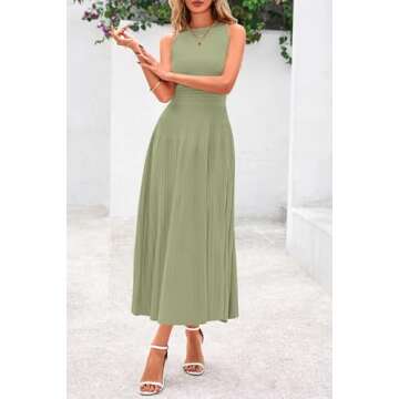 PRETTYGARDEN Spring Casual Dresses for Women 2025 Summer Business Work Midi Sleeveless A Line Pleated Cocktail Dress(Mist Green,Large)